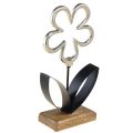 Floristik24 Virág fém díszítés ezüst fekete fa talp 15x29cm