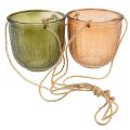 Floristik24 Függesztett edény üveg dekoratív üvegedény retro zöld barna 14,5cm 2db