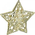 Floristik24 Szórt dekorációs csillagok, fénylánc rögzítés, karácsonyi, fém dekoráció arany Ø6cm 20 db