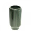 Floristik24 Kerámia váza, asztali díszek, hornyolt díszváza zöld, barna Ø10,5cm H21,5cm