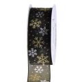 Floristik24 Karácsonyi szalag organza hópelyhek fekete arany 40mm 15m