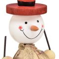 Floristik24 Fából készült hóember dekoratív figura kalappal piros natúr H20,5cm